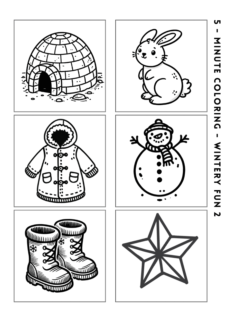 winter coloring pages, mini printables, New Year coloring, stress-relief activity