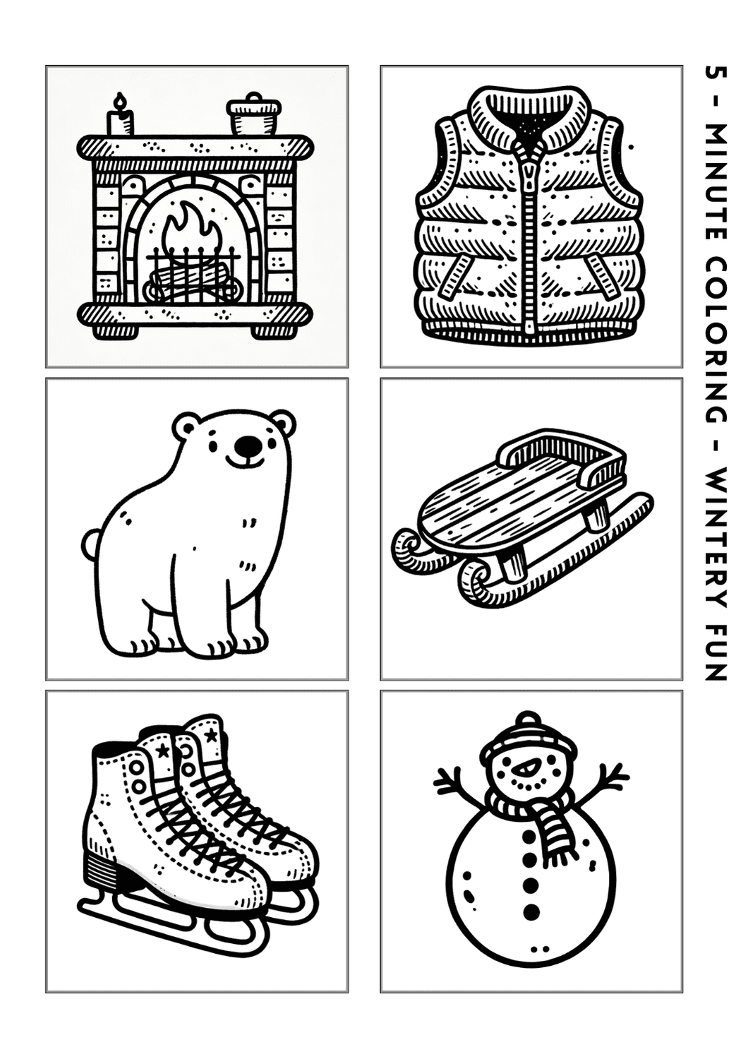 winter coloring pages, mini printables, New Year coloring, stress-relief activity